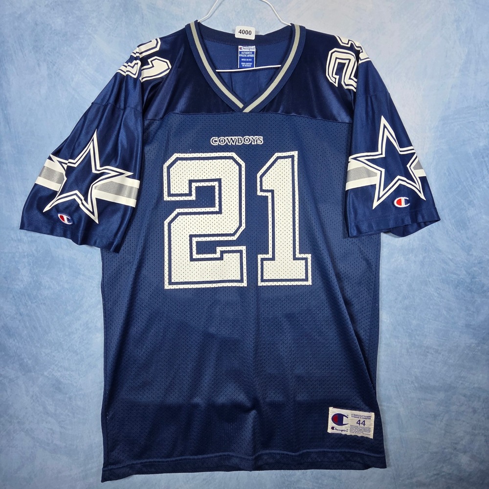 Vintage Champion Dallas Cowboys Deion Sanders 21 Jersey Mens 44 Navy Blue NFL - Picture 2 of 10